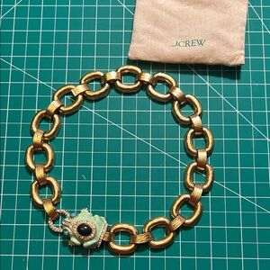 J. Crew Gold Necklace with Mint Green and Black Pendant